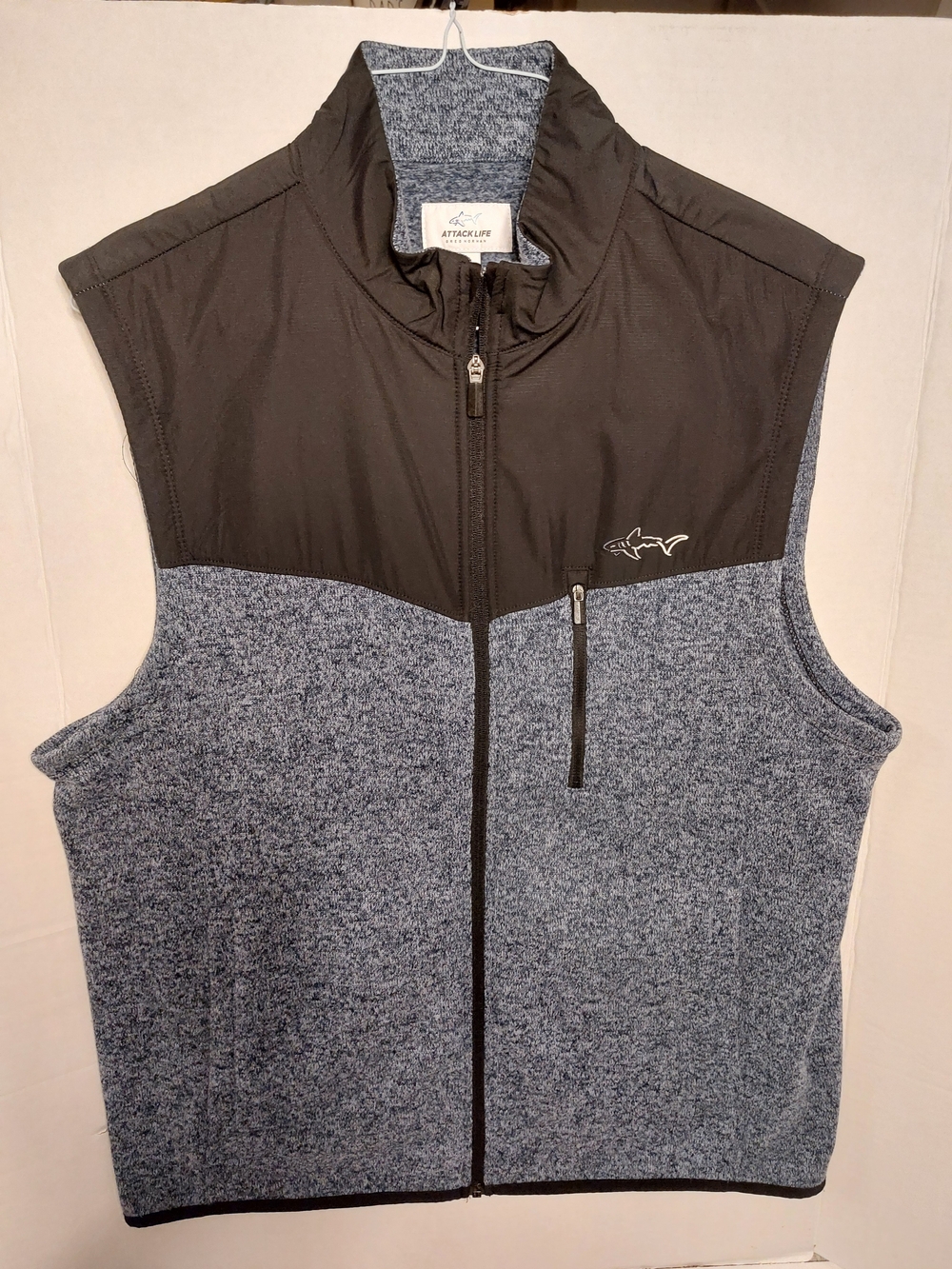 Attack Life by Greg Norman Heathered Gray Fleece Top with Blue Shark Accent
